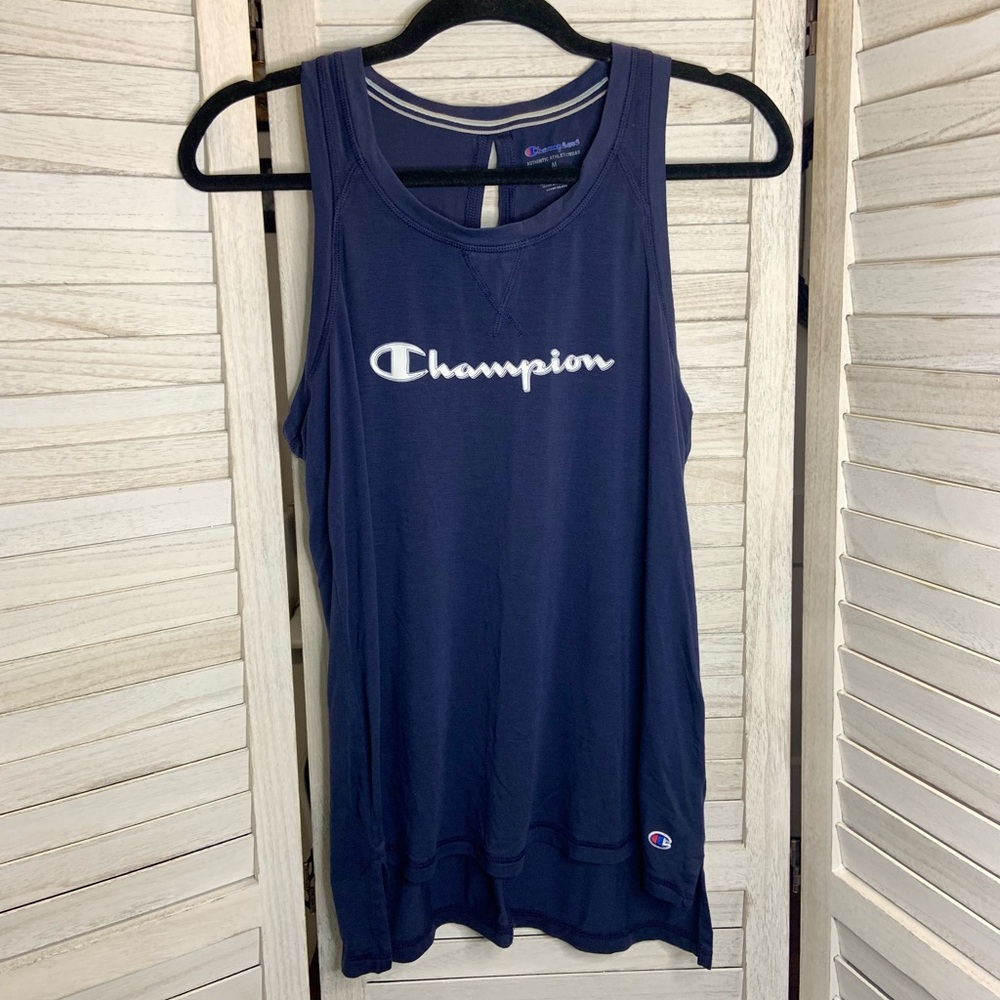 Champion Logo Embellished Dark Navy Blue Stitched Detail Activewear Tank Top M